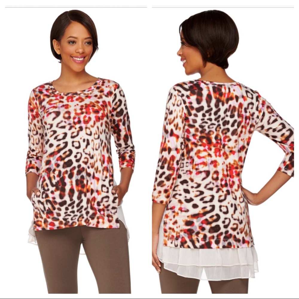 LOGO by Lori Goldstein Top Sz XXS Watercolor HiLow